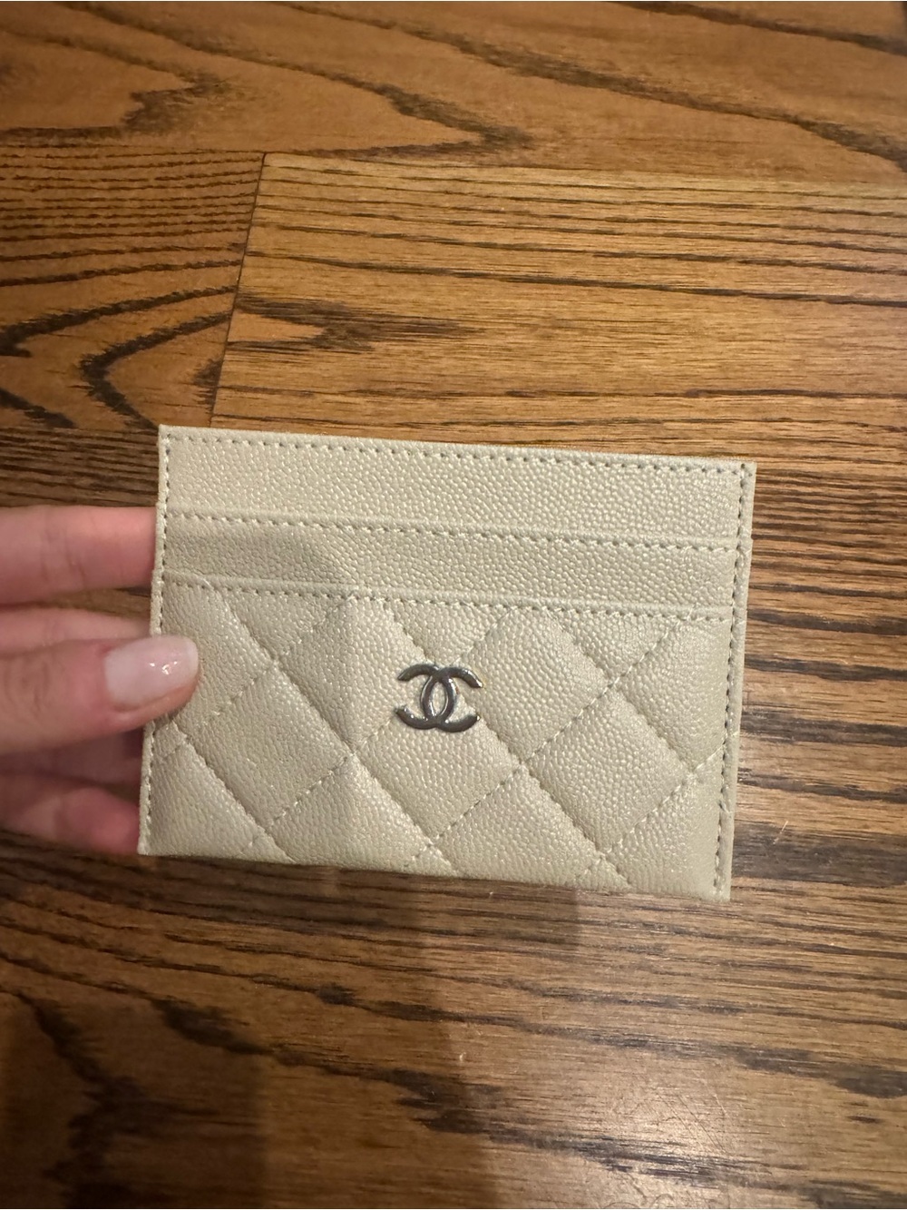 Quilted Card Holder in Light Beige